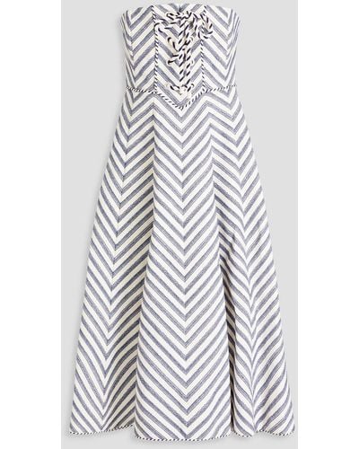 Zimmermann Strapless Lace-up Herringbone Cotton-blend Midi Dress - White