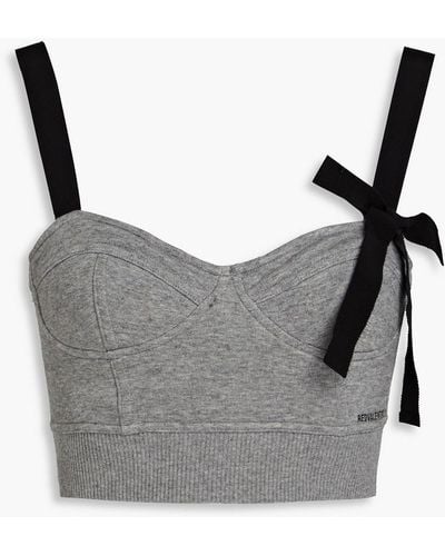 RED Valentino Cropped Bow-embellished Cotton-blend Jersey Bra Top - Grey