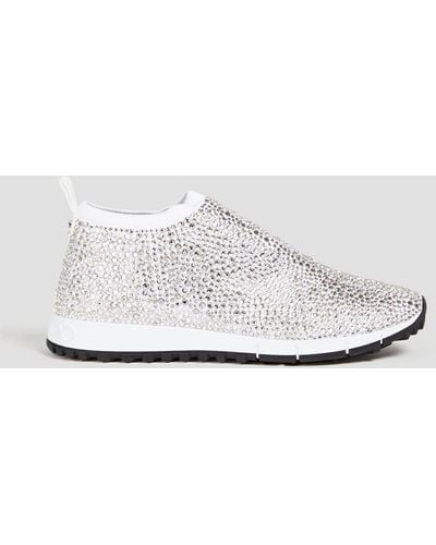 Jimmy Choo Norway Embellished Stretch-knit Slip-on Trainers - White