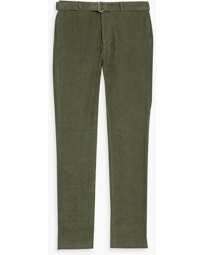 Officine Generale Paul Slim-fit Belted Cotton-blend Corduroy Pants - Green