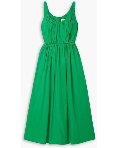 TOVE Juliane Gathered Cotton-poplin Midi Dress - Green
