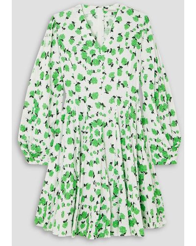Emilia Wickstead Alexa Floral-print Swiss-dot Textured Cotton-blend Mini Dress - Green