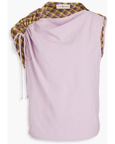 Tory Burch Gingham Jacquard And Crepe Top - Pink
