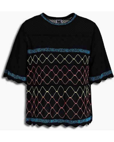 M Missoni Crochet-knit Cotton-blend Top - Black
