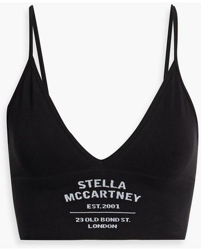 Stella McCartney Printed Ribbed Jersey Cotton-blend Sports Bra - Black