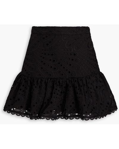 Charo Ruiz Ibiza Ruffled Broderie Anglaise Cotton-blend Mini Skirt - Black