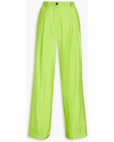 Dries Van Noten Silk And Cotton-blend Wide-leg Shantung Trousers - Green