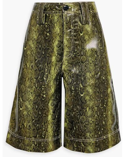 Ganni Faux Snake-effect Leather Shorts - Green