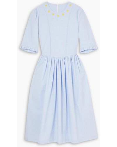SINDISO KHUMALO Embroidered Cotton-chambray Midi Dress - Blue