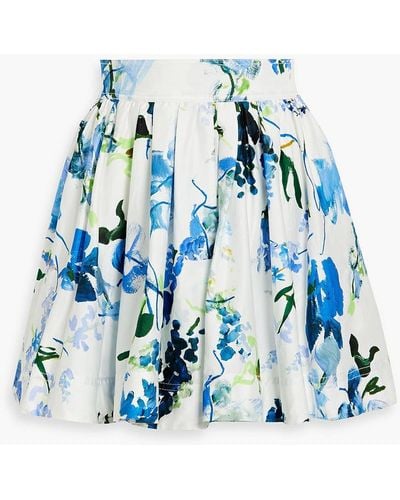 Aje. Cassis Pleated Printed Cotton-poplin Mini Skirt - Blue