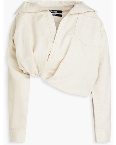 Jacquemus Mejean Asymmetric Cropped Cotton And Linen-blend Shirt - Natural