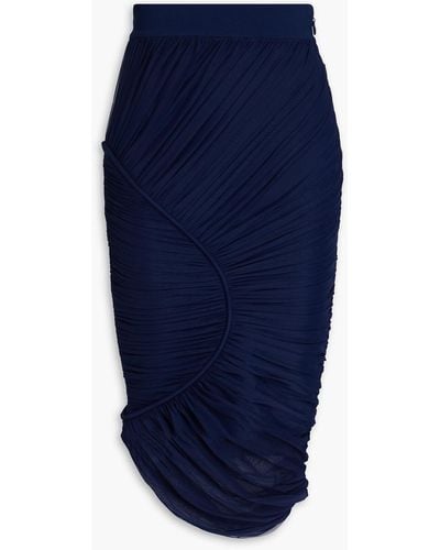 Hervé Léger Ruched Ponte And Stretch-tulle Skirt - Blue
