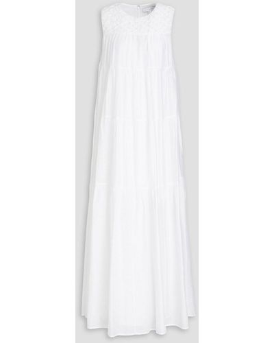 Rachel Gilbert Elena Smocked Slub Tm-blend Maxi Dress - White