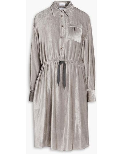 Brunello Cucinelli Hemdkleid aus cord mit zierperlen - Grau