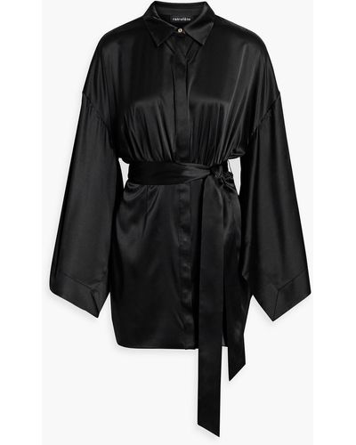 retroféte Scottie Gathered Stretch-silk Satin Mini Shirt Dress - Black