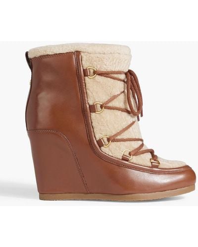 Veronica Beard Elfred Leather And Shearling Wedge Boots - Brown