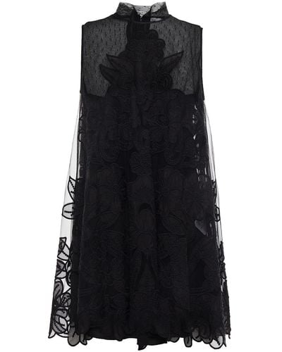 RED Valentino Point D'esprit And Embroidered Organza Mini Dress - Black
