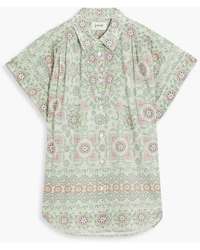 Joie Naro Gathered Printed Cotton Shirt - Green