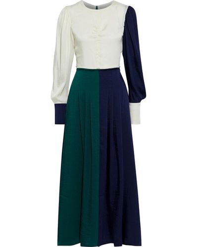 Rejina Pyo Steffy Pleated Color-block Satin-twill Maxi Dress - Blue