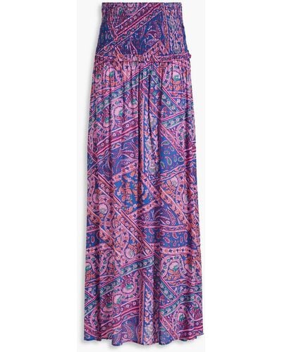 Ba&sh Shirred Printed Voile Maxi Skirt - Purple