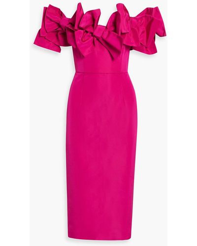 Carolina Herrera Off-the-shoulder Bow-detailed Silk-faille Midi Dress - Pink