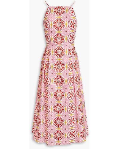 Borgo De Nor Goreti Pleated Printed Cotton-poplin Midi Dress - Pink