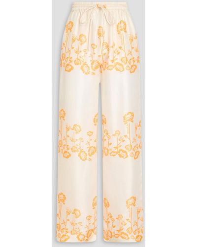 Nanushka Jarine Floral-print Silk-twill Wide-leg Trousers - Natural