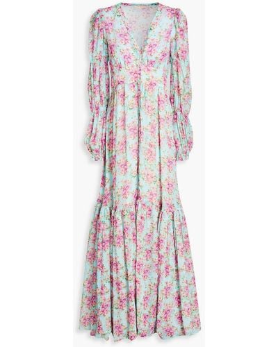 byTiMo Gathered Floral-print Crepe Maxi Dress - White
