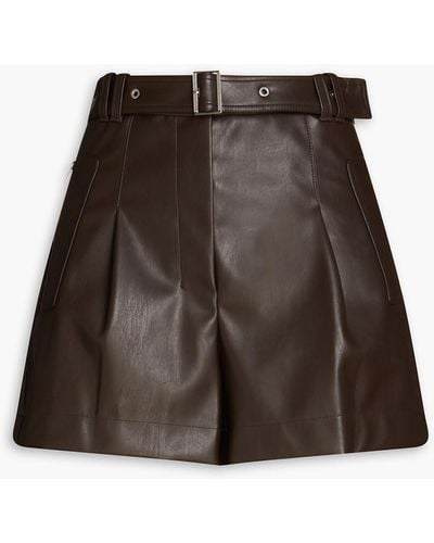 3.1 Phillip Lim Pleated Faux Leather Shorts - Brown