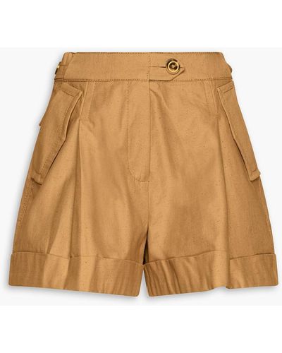Zimmermann Pleated Slub Cotton Shorts - Natural