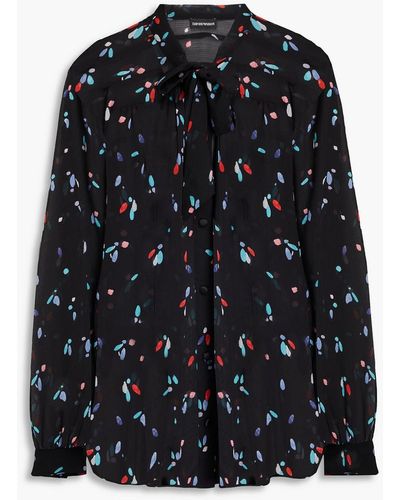 Emporio Armani Printed Crepon Shirt - Black