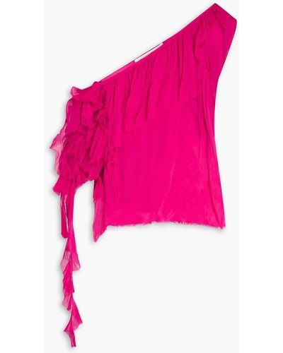 Marques'Almeida One-shoulder Draped Silk-chiffon Top - Pink