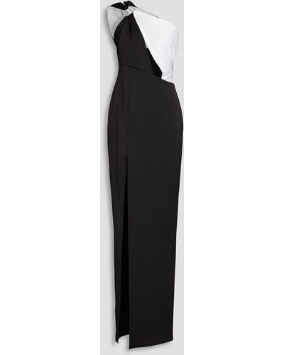 Rasario Zweifarbige einschultrige robe aus glänzendem crêpe mit cut-outs - Schwarz