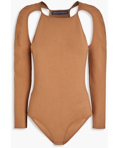 Zeynep Arcay Cutout Stretch-knit Bodysuit - Brown