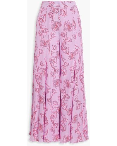 Carolina Herrera Pleated Floral-print Crepe De Chine Wide-leg Trousers - Pink