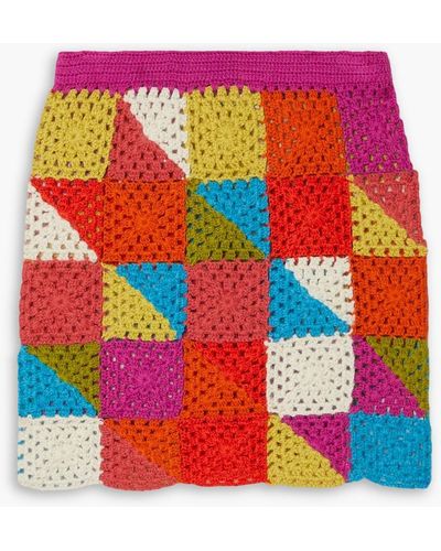BATSHEVA Vivien Patchwork Crochet-knit Alpaca Mini Skirt - White