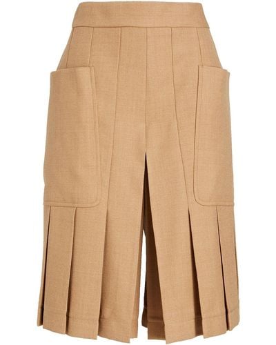 Victoria Beckham Pleated Wool-twill Shorts - Brown
