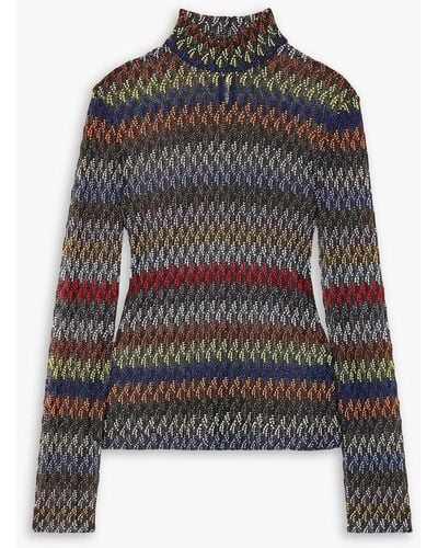 Missoni Metallic Crochet-knit Turtleneck Sweater - Black