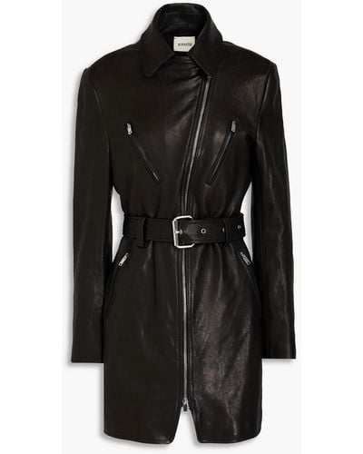 Khaite Belted Leather Mini Dress - Black