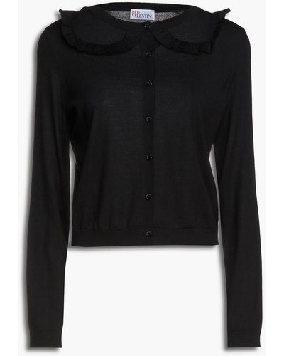 RED Valentino Ruffle-trimmed Wool, Silk And Cashmere-blend Cardigan - Black