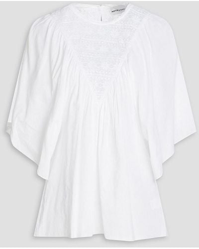 Antik Batik Lace-paneled Gathered Woven Blouse - White