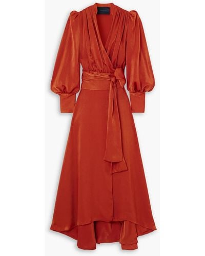 Costarellos Stila Asymmetric Duchesse-satin Maxi Wrap Dress - Red