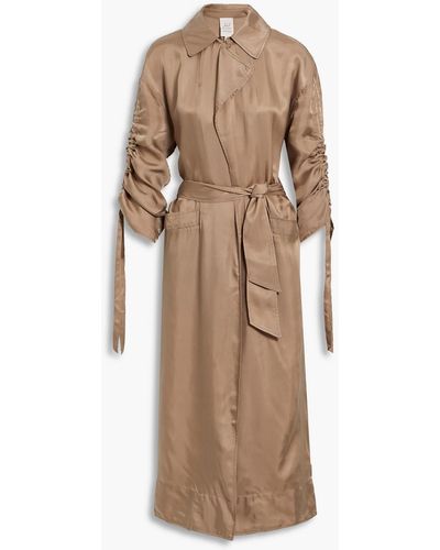 Cinq À Sept Aziza Belted Ruched Cupro Trench Coat - Natural