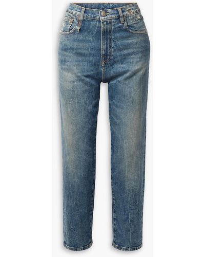 R13 Shelley hoch sitzende jeans mit schmalem bein in distressed-optik - Blau