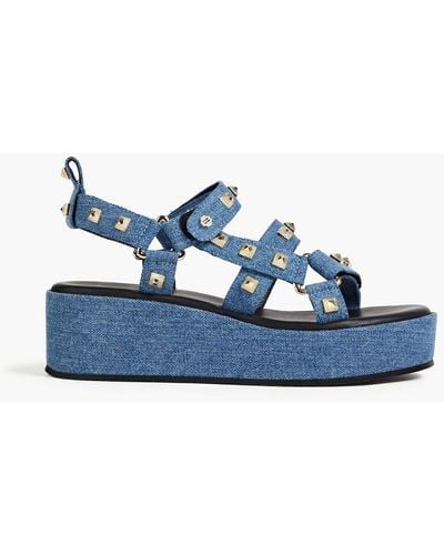 Maje Studded Denim Platform Sandals - Blue