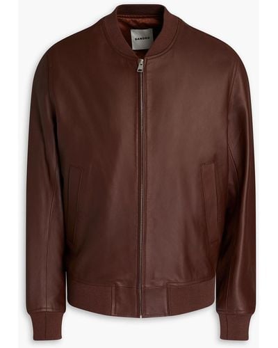 Sandro Leather Bomber Jacket - Brown