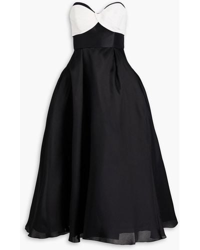 Carolina Herrera Strapless Twill-paneled Silk-faille Midi Dress - Black