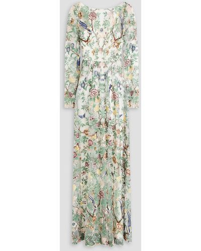 Marchesa Cutout Embroidered Tulle Gown - White