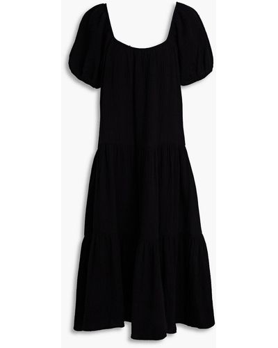 Honorine Pamela Tiered Gathered Cotton-gauze Midi Dress - Black