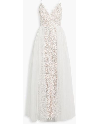 Aidan Mattox Tulle-paneled Guipure Lace Gown - Natural